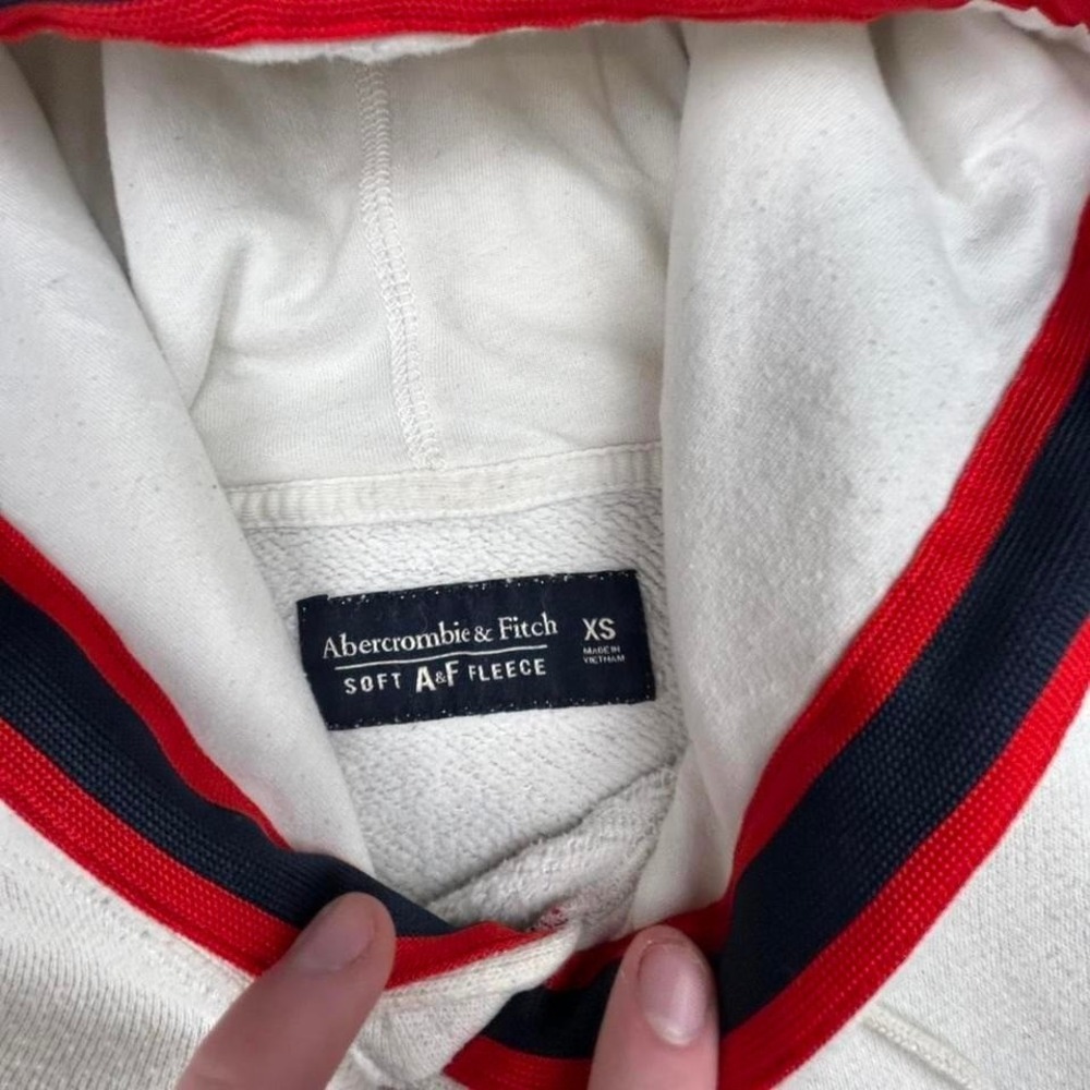 Abercrombie & Fitch New York Hoodie White Pullover Spell Out Logo Sweatshirt - Picture 3 of 6